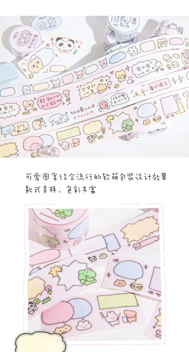 Cute Cartoon Washi Tape Flash Film Dialogue Hand Account Decorative Tape Collage Planner DIY Stationary Stickers