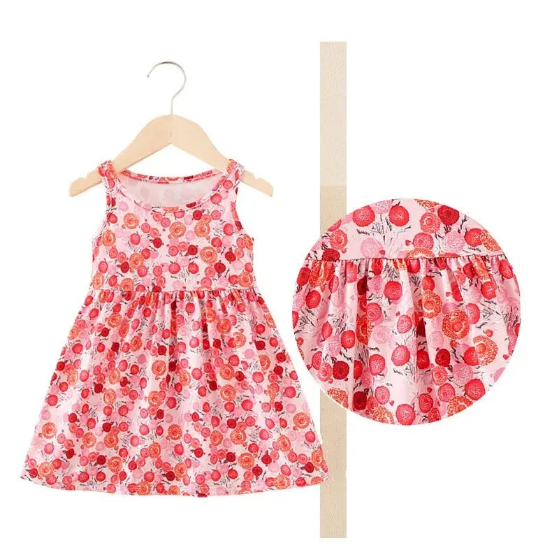 Sleeveless Printed Dress Milk Silk Material Comfortable and Good-looking A- line Skirt Kid's Slip Dress for Height 75-115cm Girl