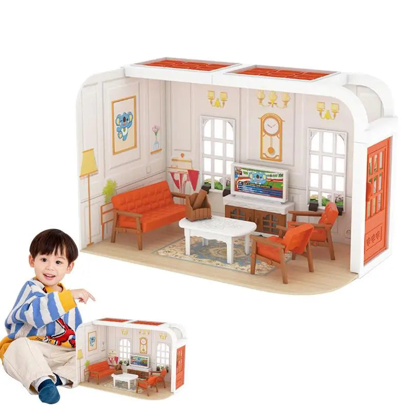 Mini DIY 3D Doll House Model Kit Doll House Making Furniture Accessories Parent-child Interactive Cottage Playset Toy For Kids