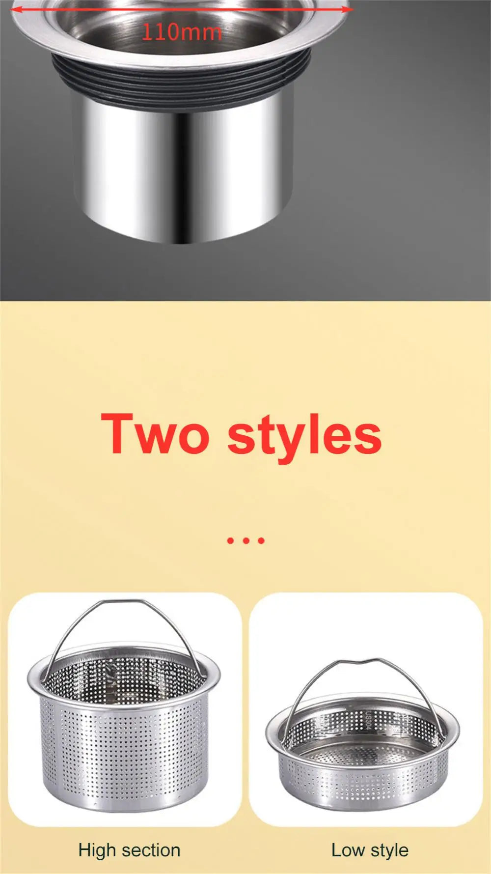 304 Stainless Steel Kitchen Sink Strainer Plug Dense Hole Water Basin Sink Drain Filter Basket With Handle Draine Accessories