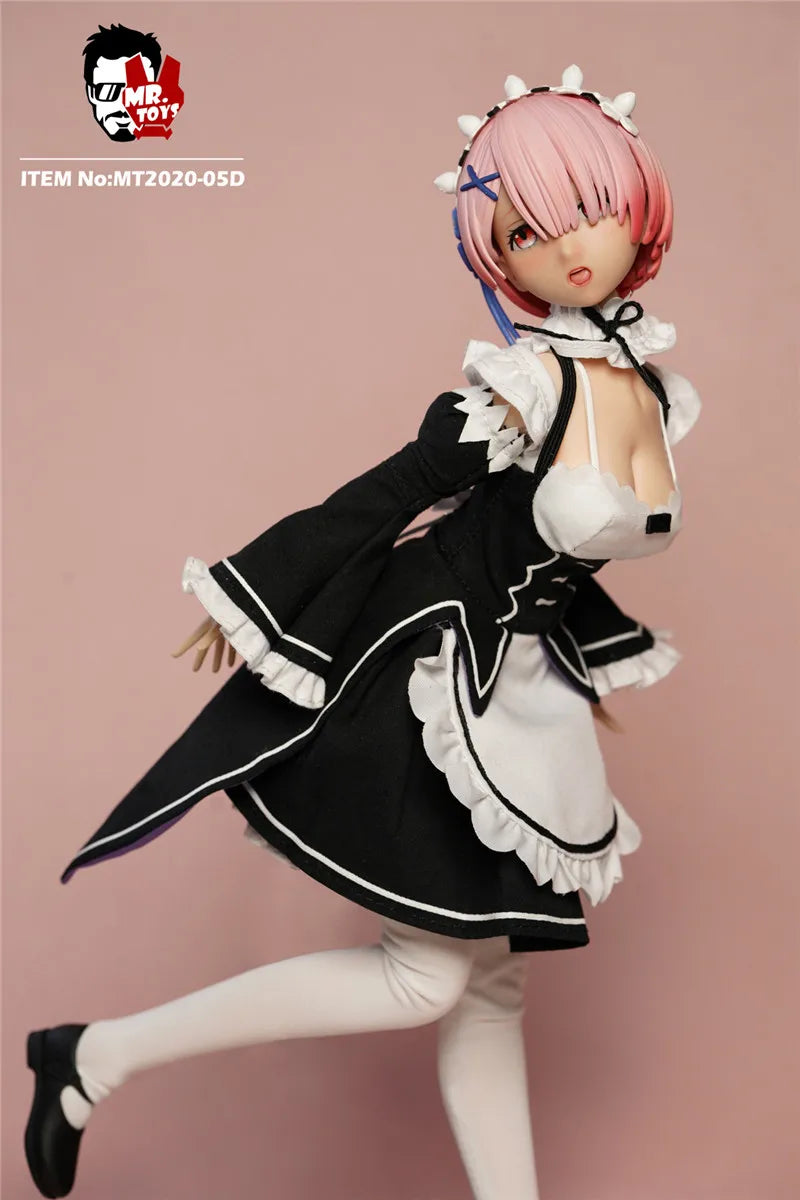 In Stock MR.TOYS MT2020-05 1/6 Anime Girl Rem Ram Maid Delicate Head Sculpture Maid Attire Model Fit 12'' Female Action Figure