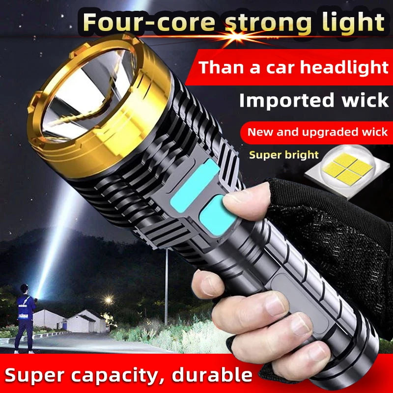 Outdoor Portable Flashlight Home Built-in Battery Rechargeable Multi-function Torch Super Bright ABS Strong Light Focusing Led