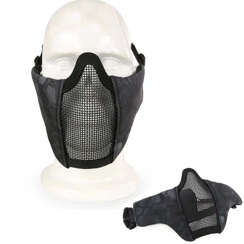 Tactical Airsoft Paintball Half Face Mask Camo Half Lower Face Metal Steel Net Mesh Mask Hunting Protective Mask