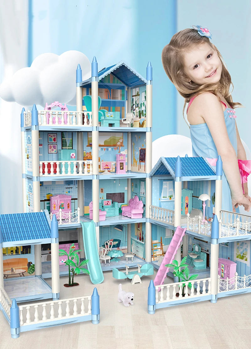 Doll Houses 3D Assembled DIY Miniatures Dollhouse Accessories Villa Princess Castle with LED Light Girl Birthday Gift Toy House