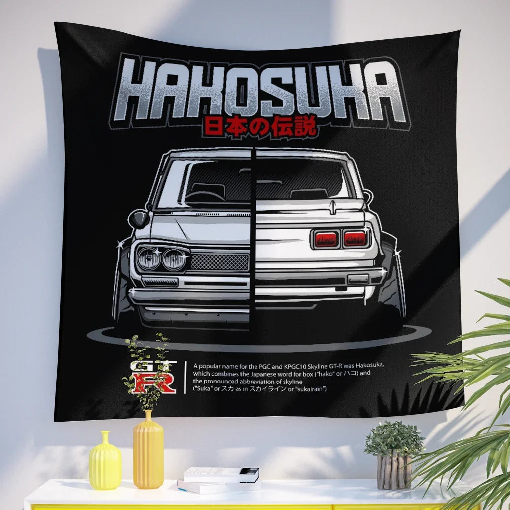 Jdm Car Japanese Racing Game Neon Sport Skyline  Sunset Tapestry Wall  Decorative  Bedroom