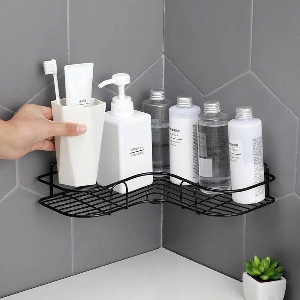 Wall Shelf Kitchen Organizer Shelves Bathroom Shelf Corner Iron Shower Caddy Storage Rack Shampoo Holder Bathroom Accessories