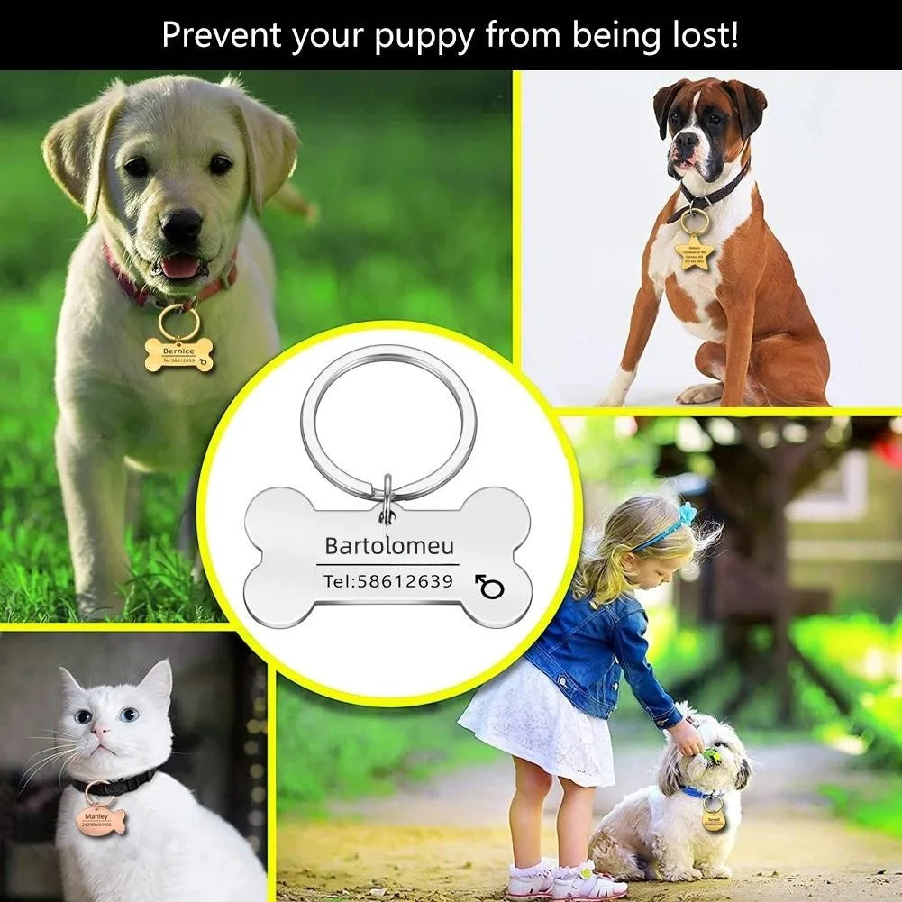 Personalized Engraved Cat Dog Pet ID Tag Dogs Anti-lost Collar Charm Engraving Pet Name Collar for Puppy Cats Collar Accessories