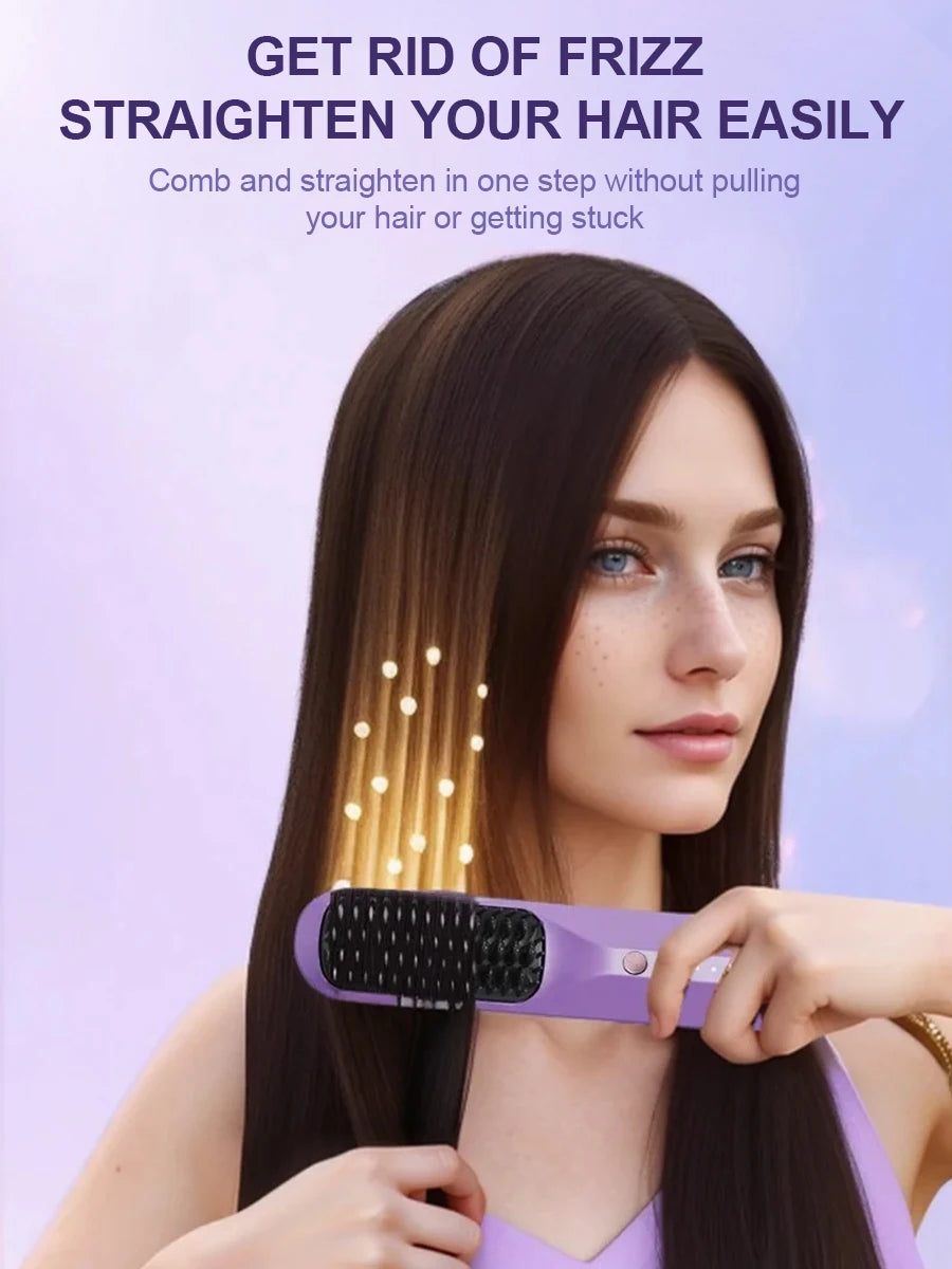 Cordless Electric Hair Brushes Straightener Brush  Heat Comb for Women Travel Portable Dryer and Straightening Brush Styler