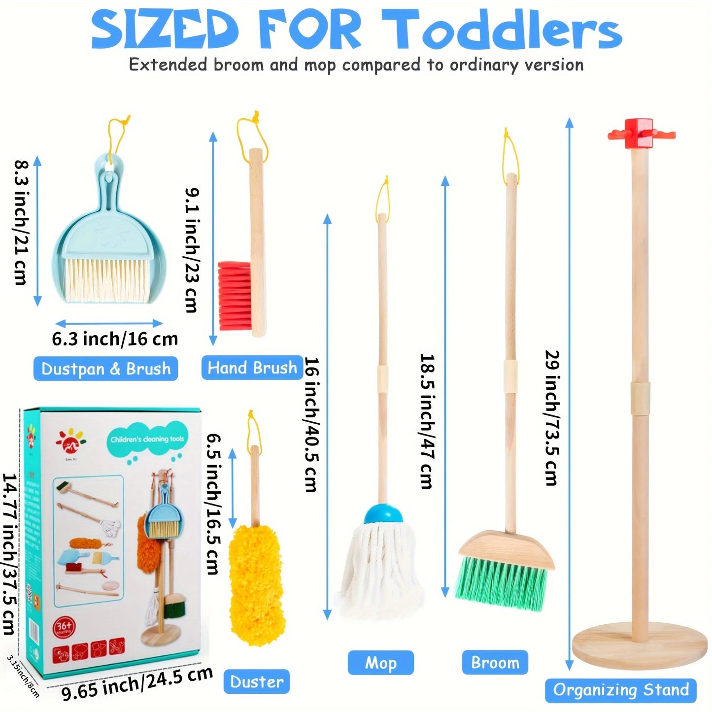 Wooden Kids Cleaning Set For Toddlers,8 Pieces Montessori Cleaning Toys With Kids Broom And Mop Set, Pretend Play Toy Gift