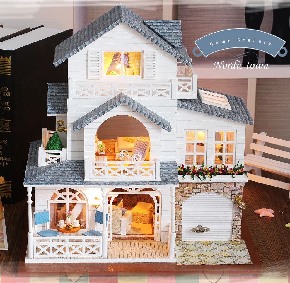 DIY Dollhouse Wooden doll Houses Miniature Doll House Furniture Kit Casa Music Led Toys for Children Birthday Gift