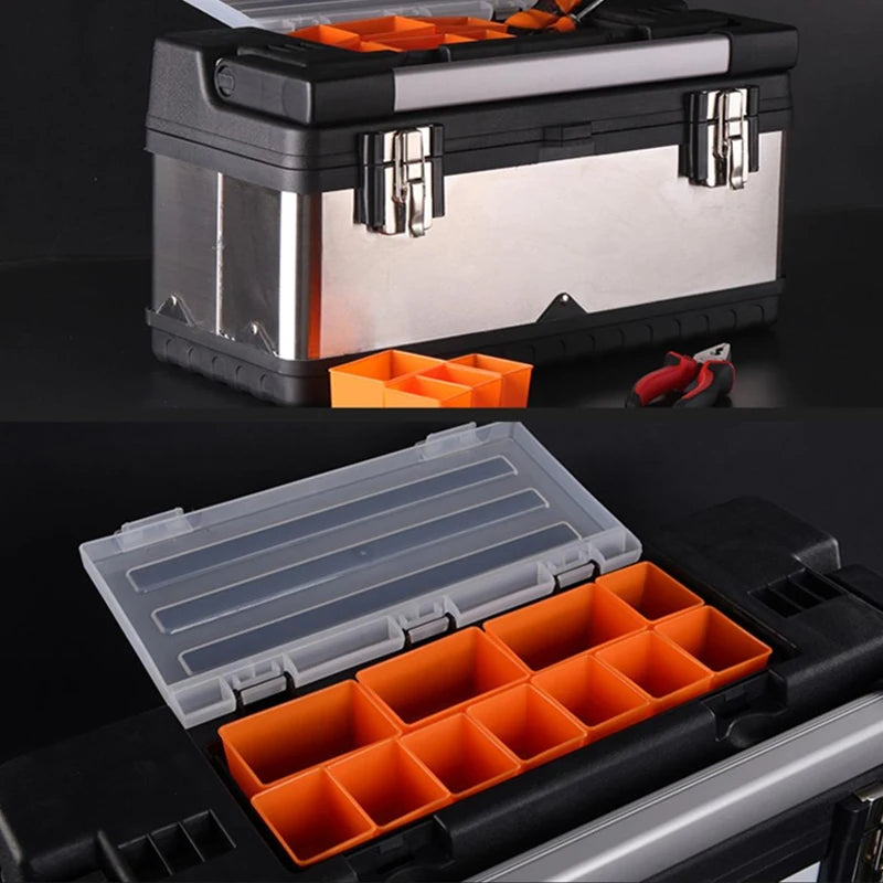 Stainless Steel Tool Box Large Toolbox Protable Tool Organizer For Mechanics Empty Tool Suitcase Electrician Tool Storage Box