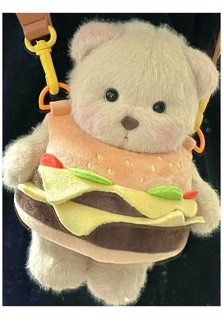 Cute Bear Crossbody Bags for Girls Soft Plush Doll Bear Shoulder Bags Lovely Girls Mini Bags Baby Infant Hamburger Toys Gifts