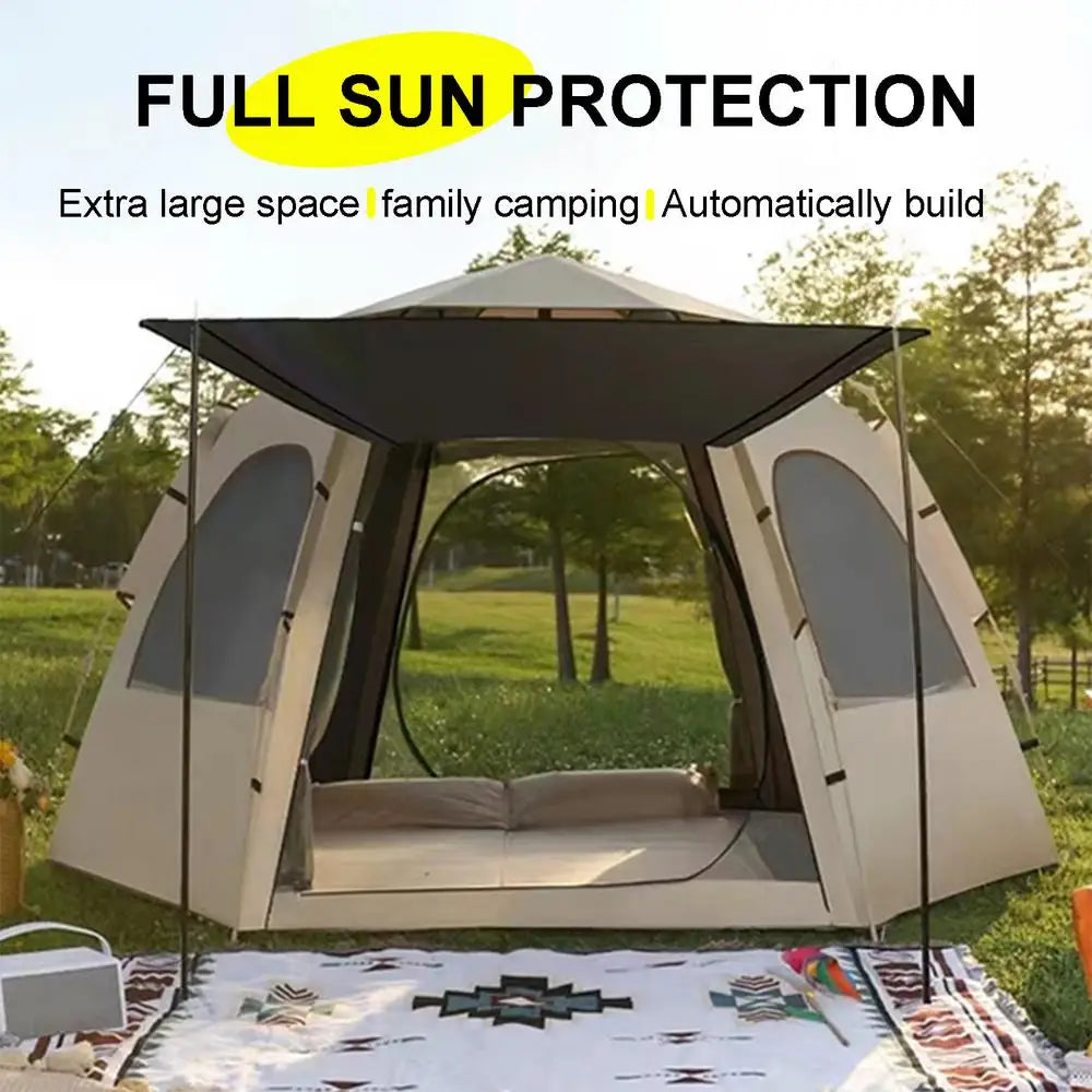 Camping Automatic Tent With Windows Waterproof Pop Up Dome Tent Portable 5-8 Person hexagonal tent with Canopy for camping