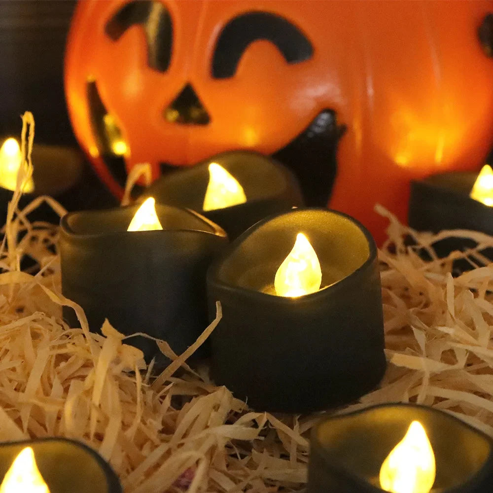 12/1PCS LED Electronic Candles Black Flameless Battery Operated Candle Lamps Halloween Xmas Wedding Party Decoration Lighting