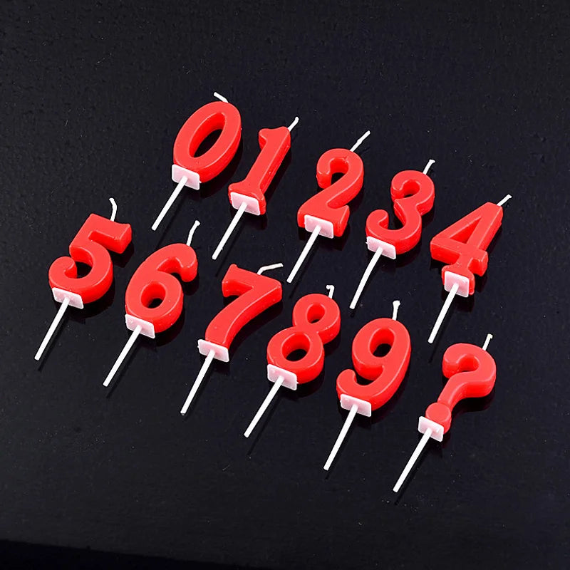 1Pc Number Candles Red Number 0-9 Question Mark Birthday Anniversary Smokeless Candles Cake Topper Decoration Party Supplies