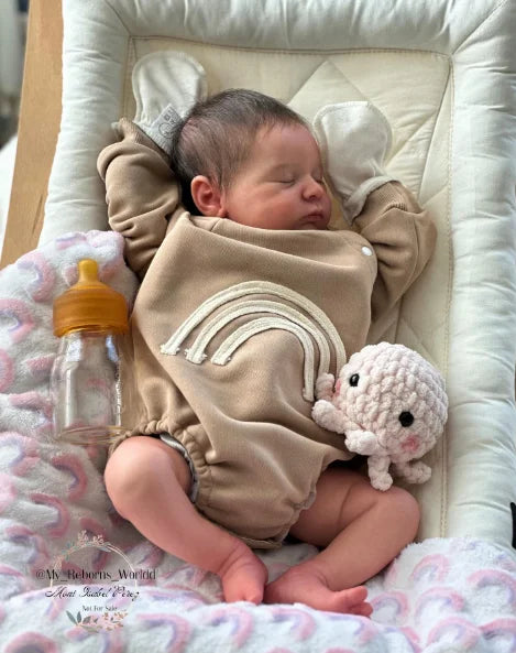 48CM Reborn Doll Handmade Very Lifelike Sleeping Baby Laura 3D Skin with Hand-Root Hair Visible Veins High Quality Toys