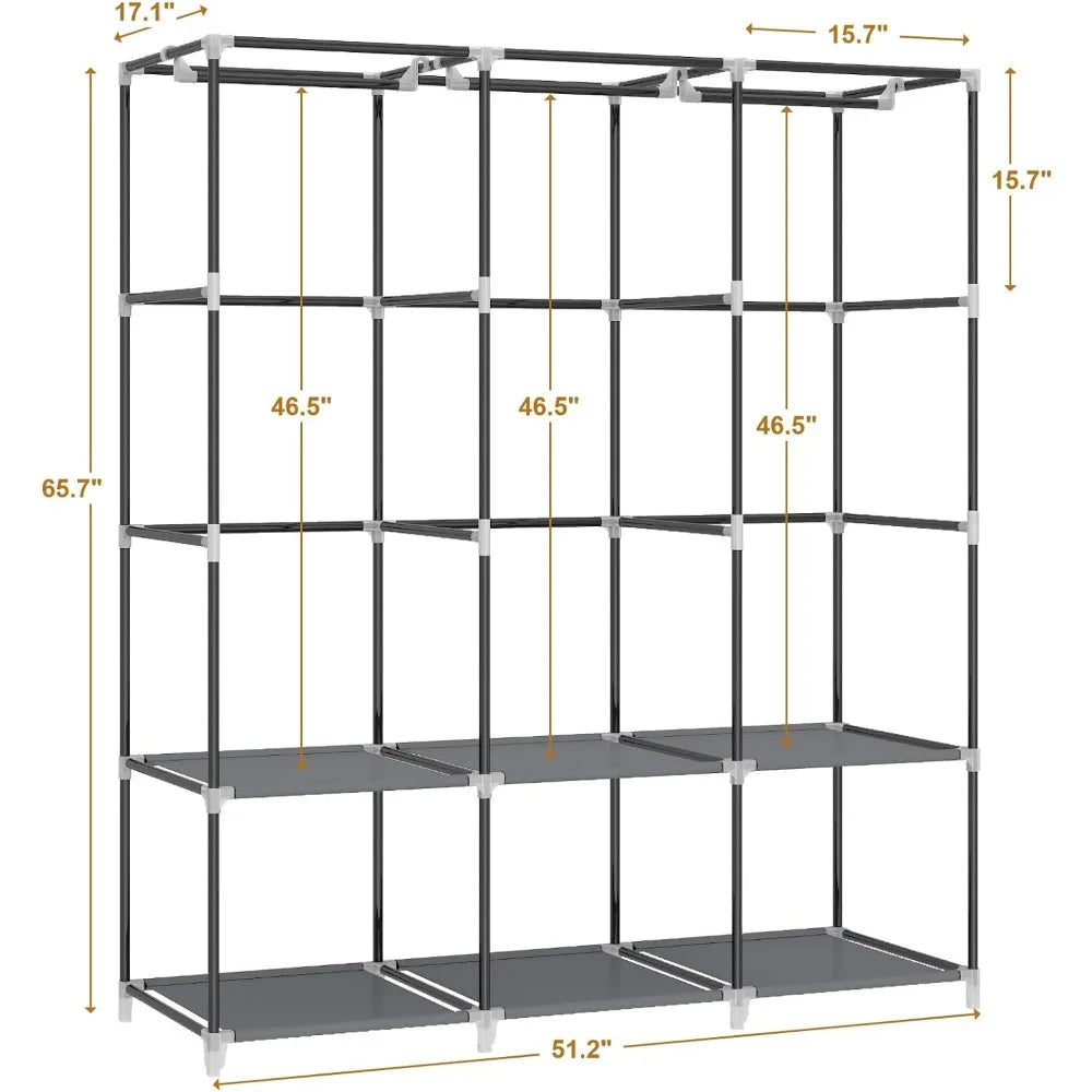 67 in Portable Closet Wardrobe for Hanging Clothes, Wardrobe Closet , 4 Hanging Rods and Side Pockets, 8 Storage Shelves