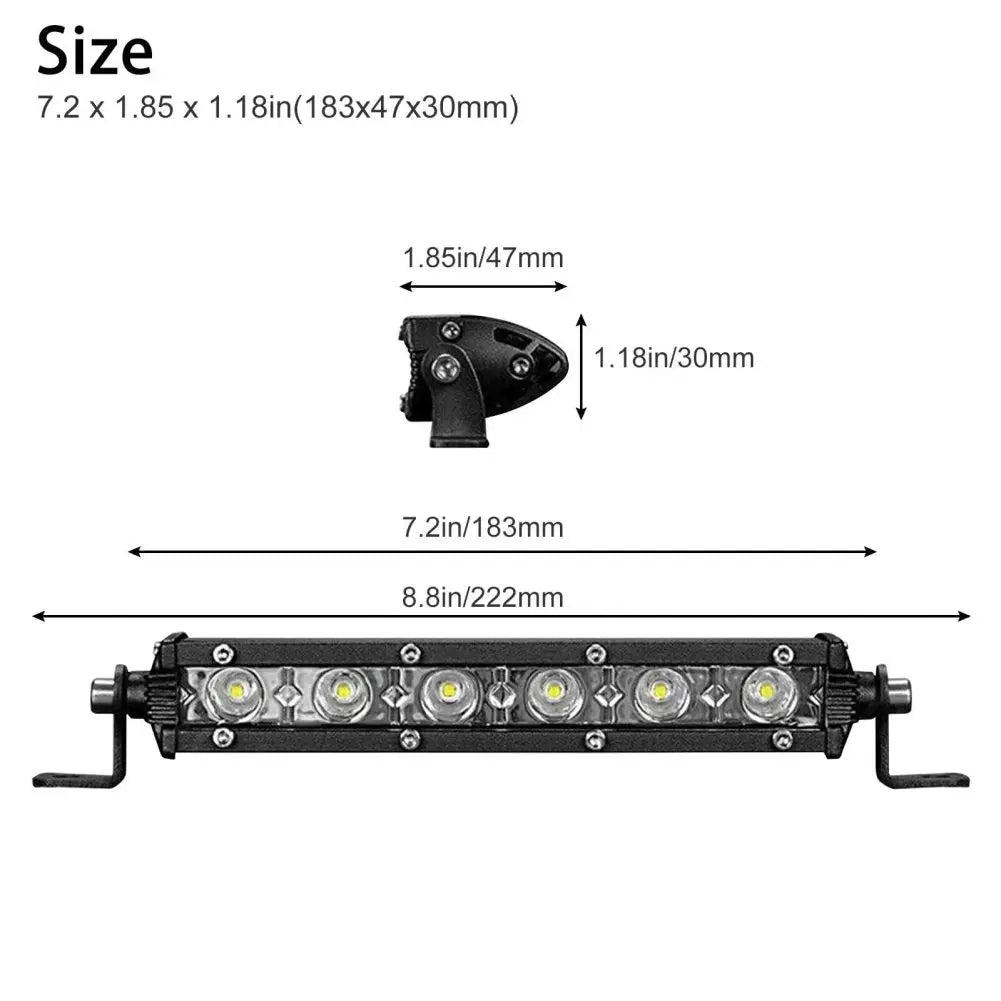 7Inch Spotlight Led Work Light Bar Lamp 18W 3600LM 6000K Driving Fog Light for Off Road Vehicle 4WD Car Truck Black