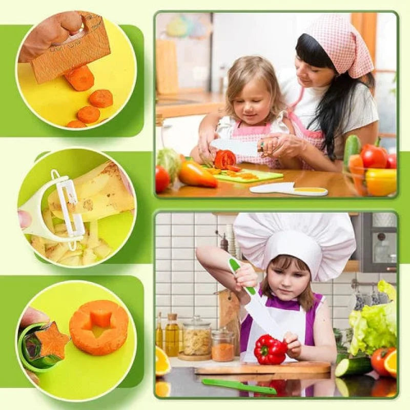 17/13 pcs Kitchen Tools, Wooden Kids Knife for Cooking and Safe Cutting Veggies Fruits, Kids Cooking Sets Real Kids Cooking Sets