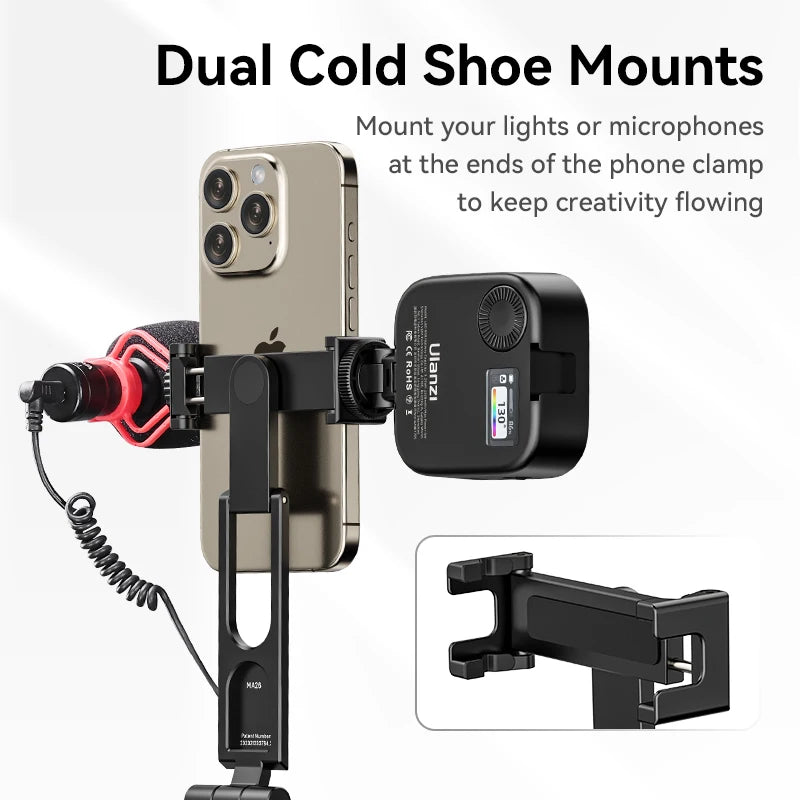 ULANZI MA26 Foldable Phone Tripod -Pocket Cell Phone Vlog Video Tripod Aluminium Desk Stand 2 Cold Shoe Selfie Stick for iPhone