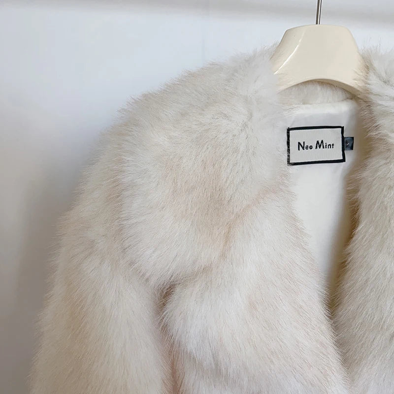 Neo Mint Luxury Brand Runway Fashion Yellow Gradient Cropped Fluffy Fur Jacket Coat Women Winter Thicken Faux Fox Fur Outerwear