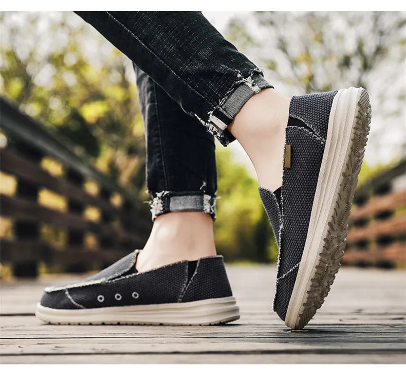 Summer Denim Canvas Men Breathable Casual Shoes Outdoor Non-Slip Sneakers Comfortable Driving Shoes Men's Loafers Big Size 39-47