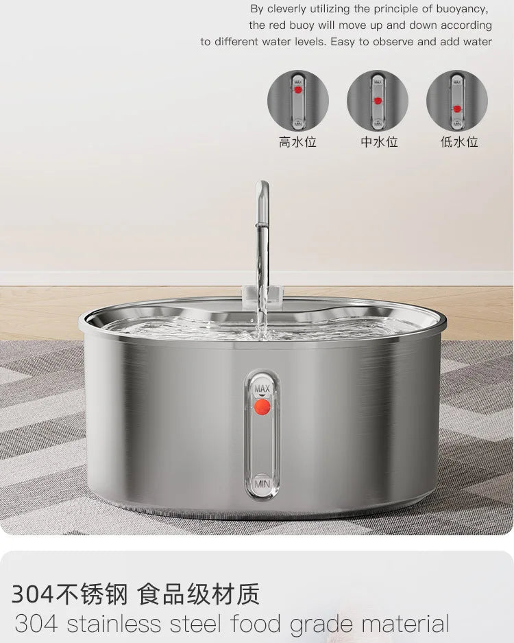 Automatic Cat Water Fountain Stainless Steel Cat Fountain with Filter Visual Water Level Pet Puppy Cats Drinking Water Dispenser