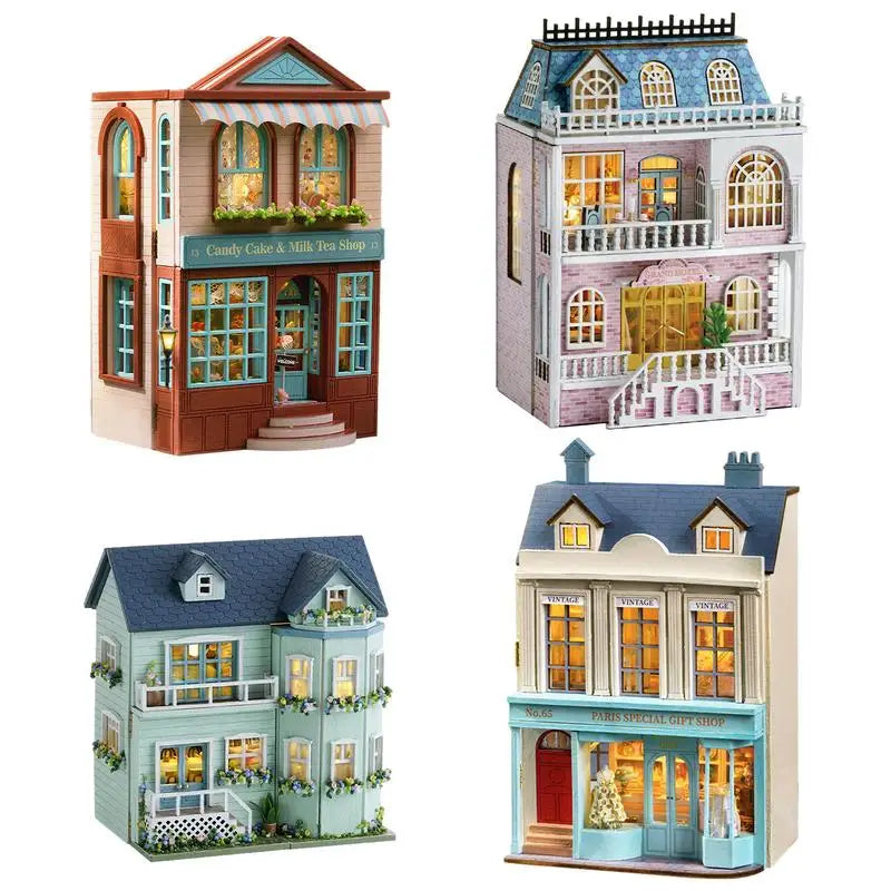 DIY Miniature House Kit Wooden Dollhouse Furniture with LED Mini Home Villa Garden Model Toy for girls Birthday Gift