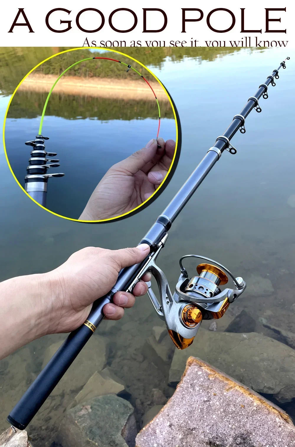 GHOTDA Carbon Fiber Short Telescopic Rock Fishing Rod and Spinning Fishing Reel Combo Full Kit Fishing Tackle Fishing Gear Set