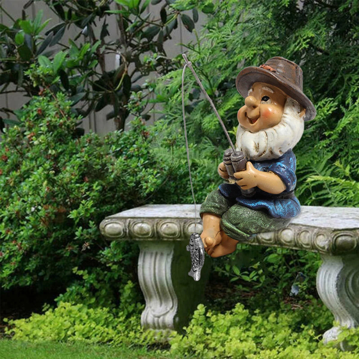 Mini Fishing Gnome Statue Resin Dwarf Outdoor Statue Lawn Patio Balcony Garden Decoration Desktop Decorations Accessories