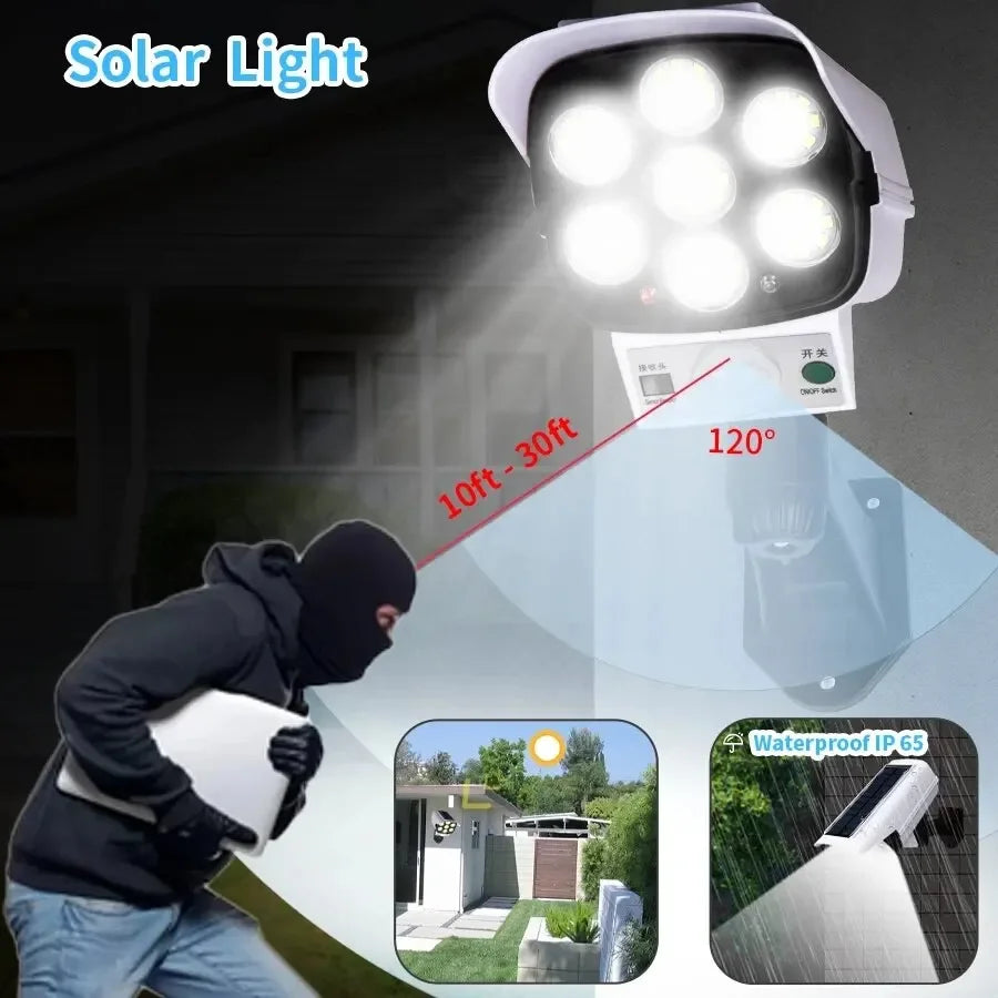 JVEE 77LED Solar Lights Outdoor Waterproof Motion Sensor Dummy Camera Spotlight Wall Street External Solar Lamp Garden Light