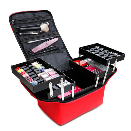 Professional Cosmetic Boxes Large Capacity Portable Zipper Nail Art Kit Case Women Make Up Handbags Organizer Storage Makeup Bag