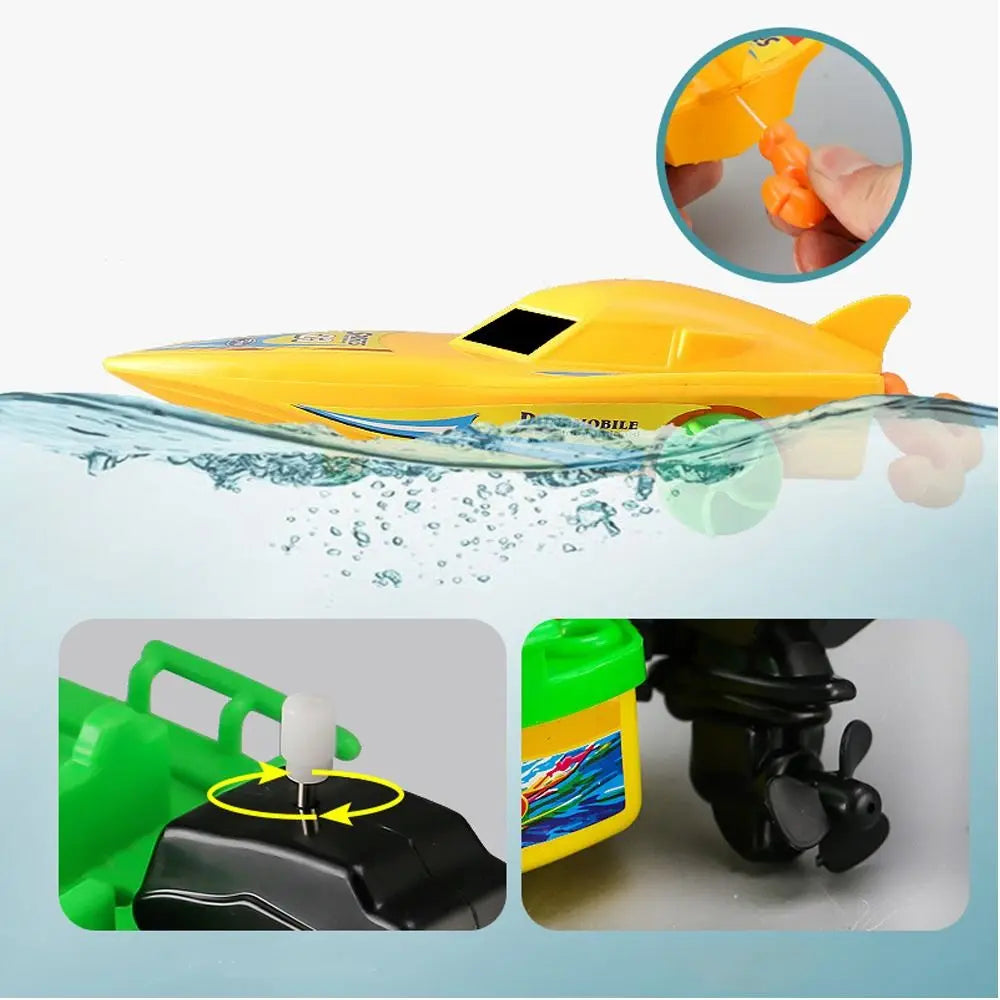 Mini Ship Shower Bath Toy Motorboat Clockwork Wind Up Toy Float in Water Kid Toys Speed Boat Ship Toys Summer