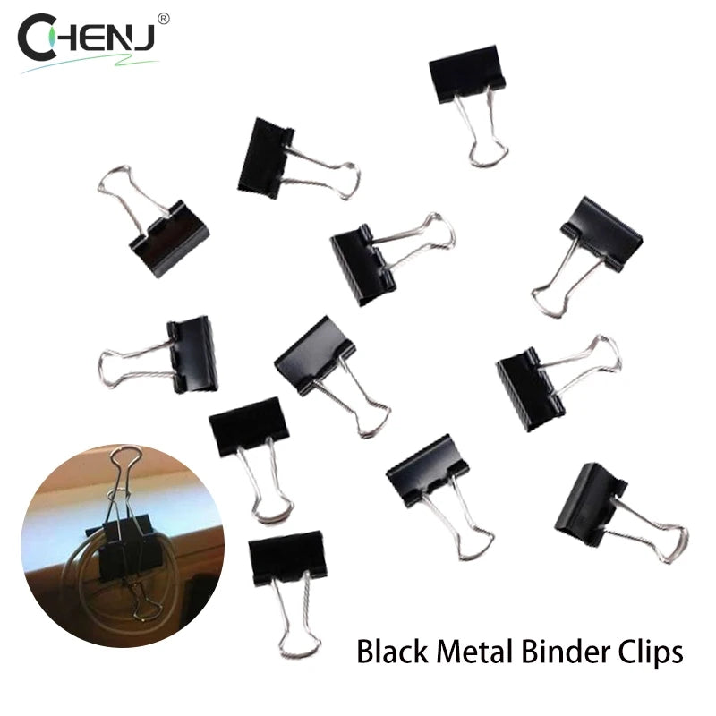 12pcs 15mm Black Metal Binder Clips File Paper Clip Photo Stationary Office Supplies School Briefpapier Document