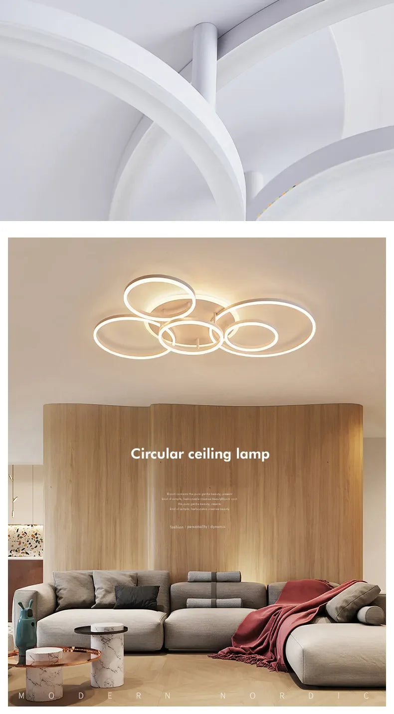 2023 Modern Led Circle Rings Ceiling Lights For living Room Bedroom Study Room Ceiling Lamp White/Brown/Black/Gold Color 90-260V