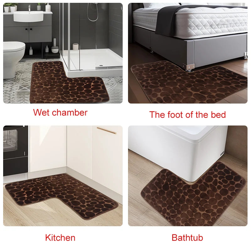 Cobblestone L-Shaped Bathroom Corner Mat Durable Water Absorption Low-Profile Floor Foot Mat Soft Non-slip Bath Mat Bathroom Rug