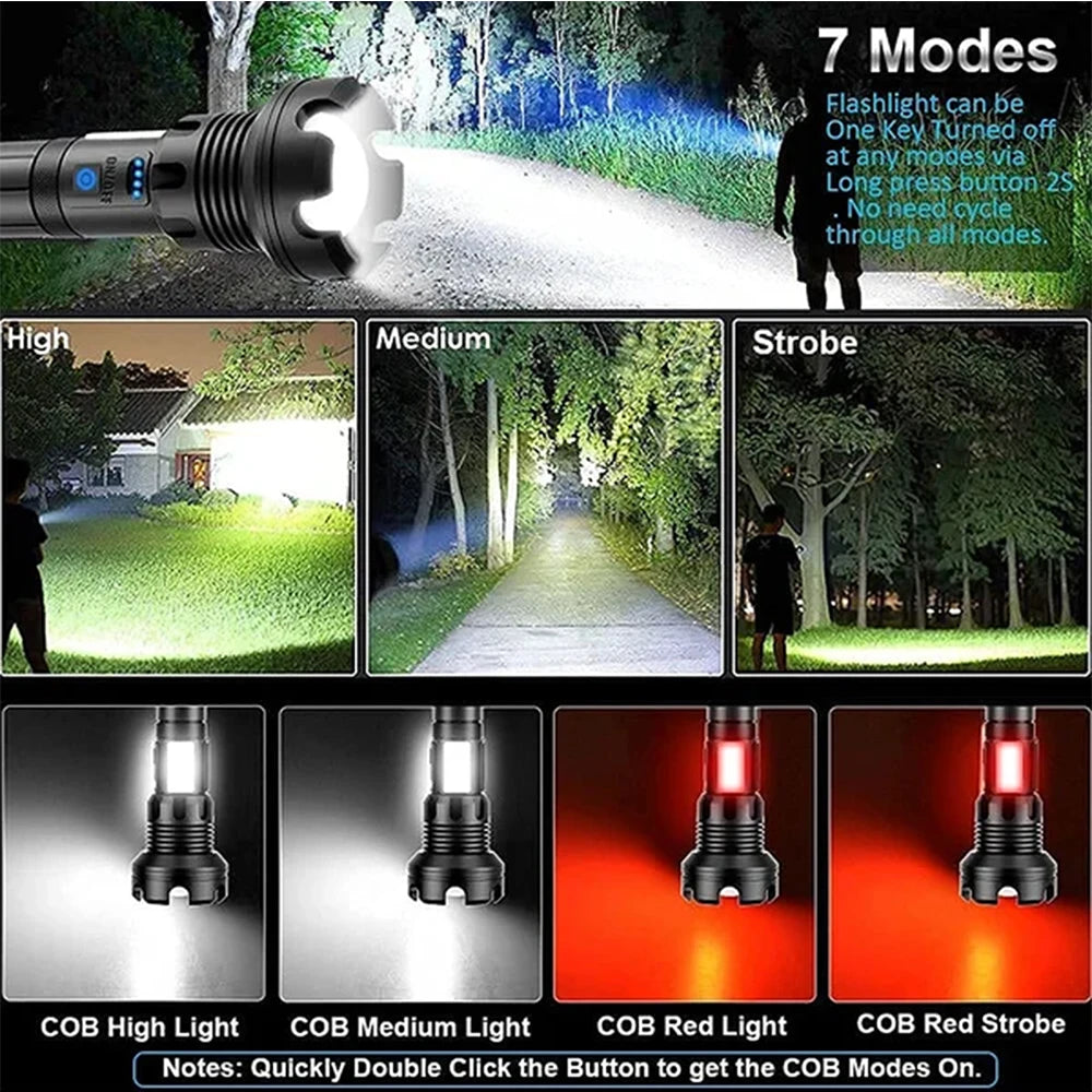 90000 Lumens LED Tactical Flashlight Rechargeable XHP90 USB Zoomable 7Modes Super Bright Floodlight Spotlight Torch Light