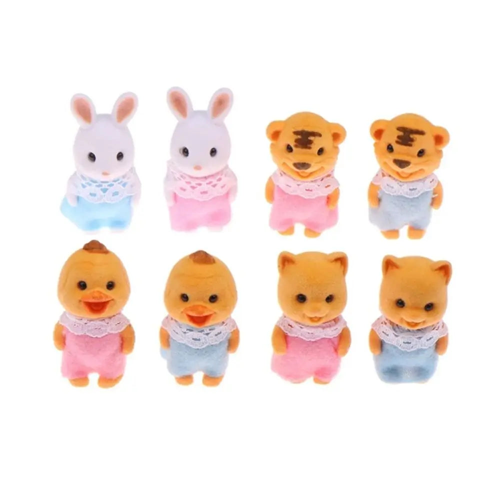 2PCS Kids Toys Rabbit Simulation Forest Animal Doll Tiger Duck Mini Forest Doll Figure Cat Model Mini Flocking Doll Girl