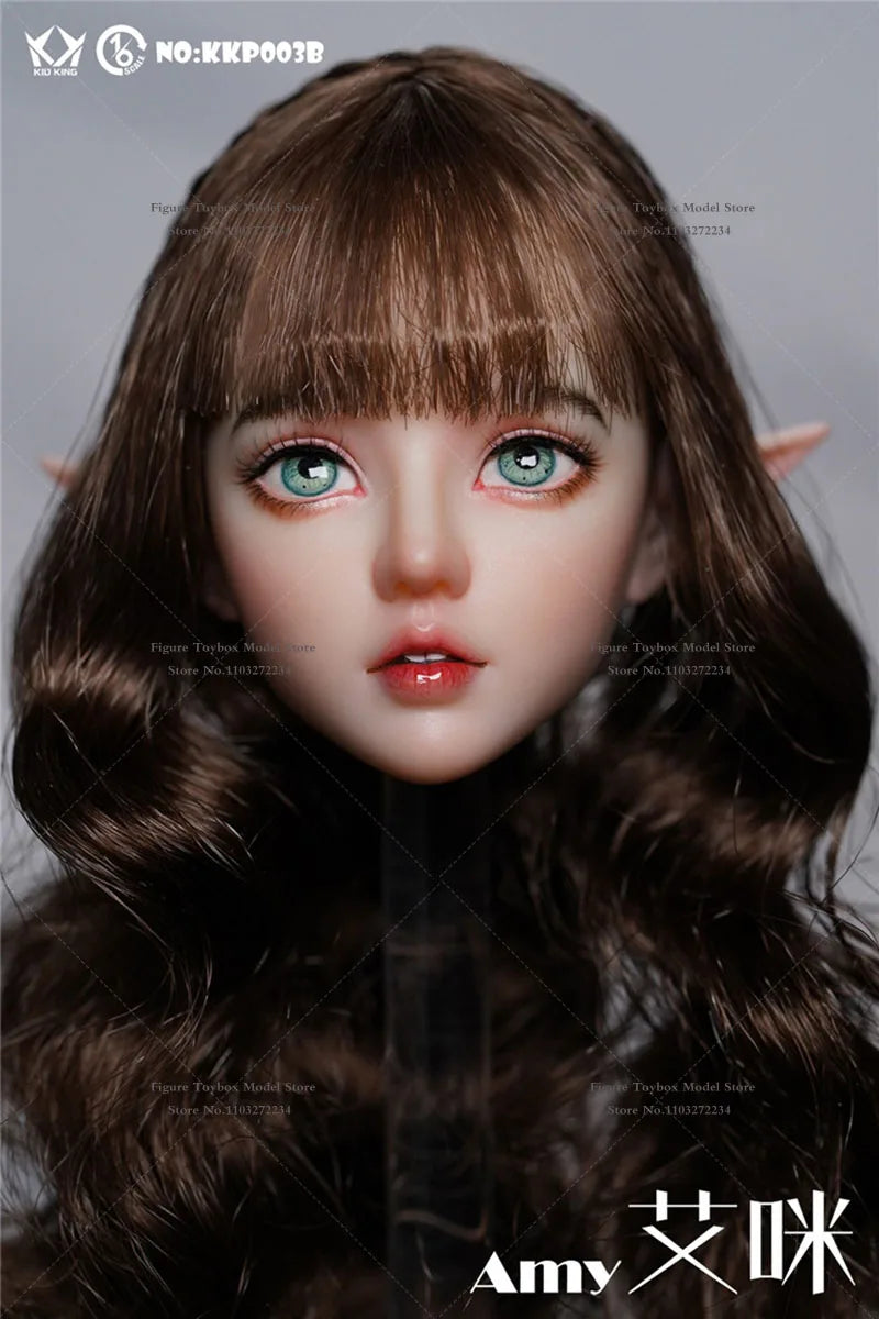 In Stock KID KING KKP003 1/6 Scale Beauty Girl Delicate Head Sculpt Sliver Curl Hair Decoration Model Toys For 12" Female Body