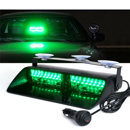 Green LED Windshield Strobe Light Bar 16LED Dash Emergency Warning Hazard Lamp Security System Emergency Strobe Light 12V