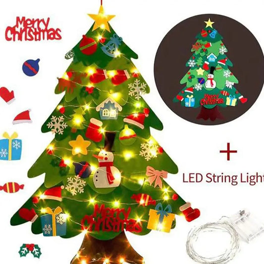 Clearance Sale LED Christmas Tree Wall Hanging DIYS Christmas Felt Tree Set Navidad 2025 Dec Include 21pcs Detachable Ornaments