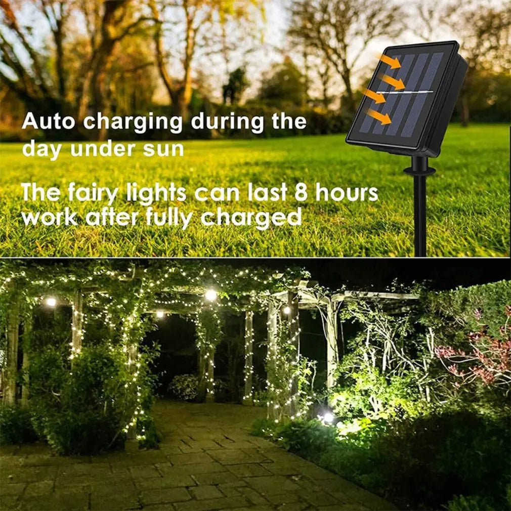 Extra-Long Solar String Lights Outdoor 2 Pack 100 LED Waterproof Copper Wire 8 Modes Fairy Lights for Tree Garden Xmas Wedding