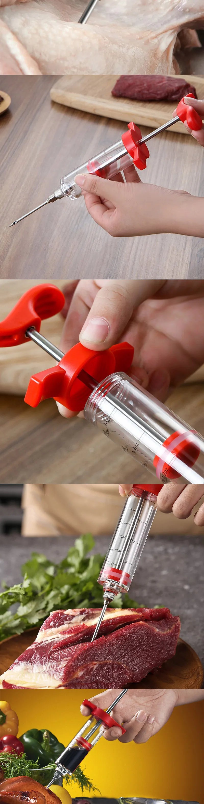 Roast Juice Syringe Seasoning Syringe Turkey Needle Marinated Beef Steak Barbecue Seasoning Syringe Needle kitchen Catering Tool