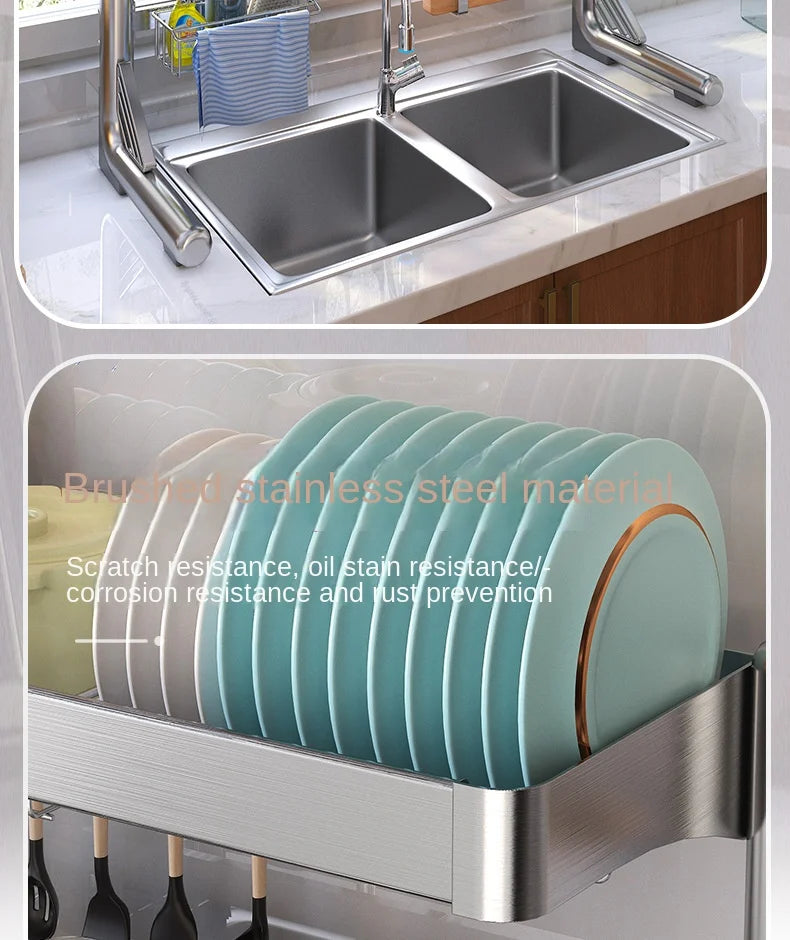 Stainless Steel Kitchen Sink Bowl Rack Countertop Dish Spatula Cutting Board Drain Rack Cutlery Kitchen Supplies Organizer Rack