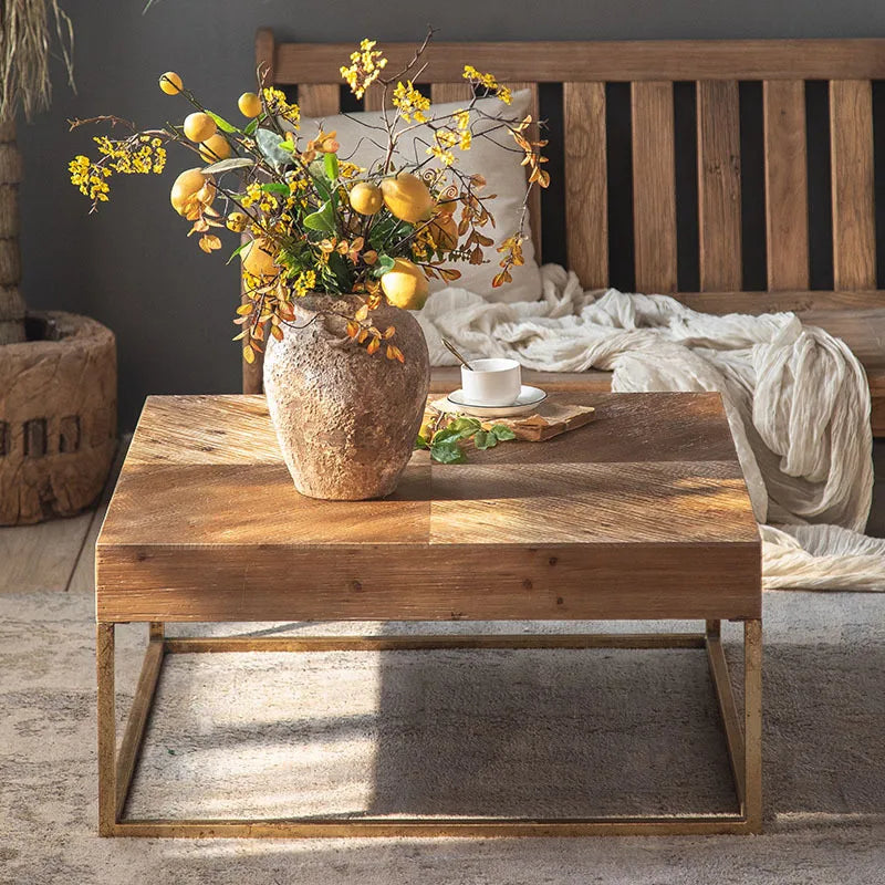 Wabi-sabi style sofa, retro side table, balcony, solid wood tea, small side table, living room, retro small coffee table, small