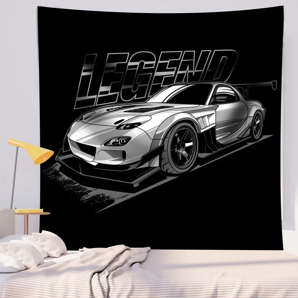 Jdm Car Japanese Racing Game Neon Sport Skyline  Sunset Tapestry Wall  Decorative  Bedroom