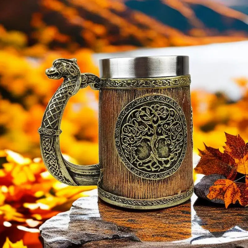 Viking Wood style Beer Mug Simulation Wooden Barrel Beer Cup Men Beer Tankard Cup Coffee Cool Mug Viking Beer Mug 600ml