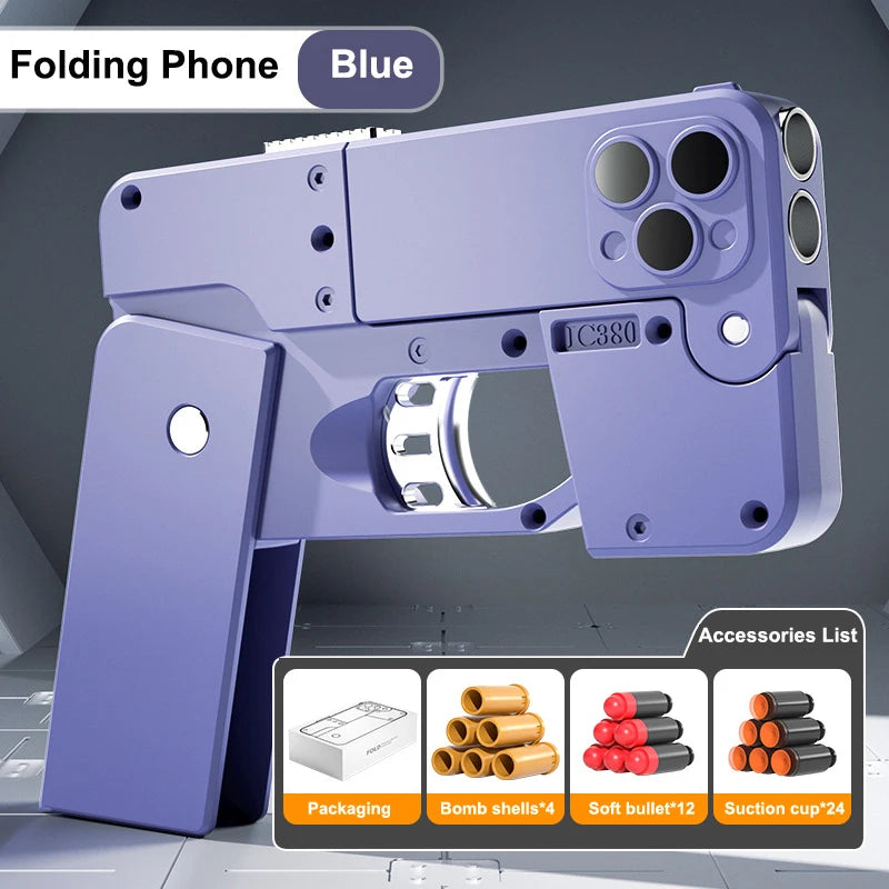 New Folding Mobile Phone Soft Bullet Gun Toy Children's Mobile Phone Deformation Toy Pistol with 2 Seed Bullets Children's Gift