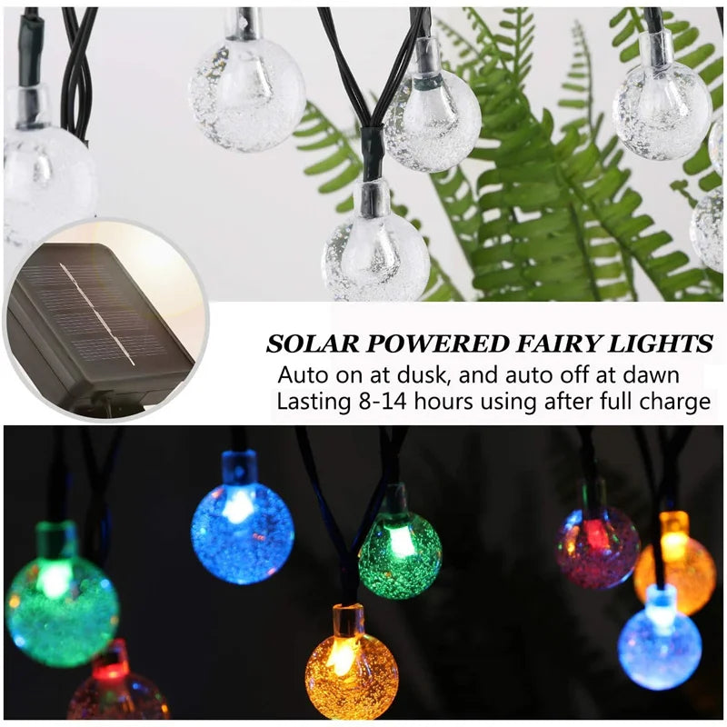 Solar String Lights Outdoor 200 Led Crystal Globe Lights Waterproof Solar Festoon Fairy Light for Garden Christmas Outdoor Decor