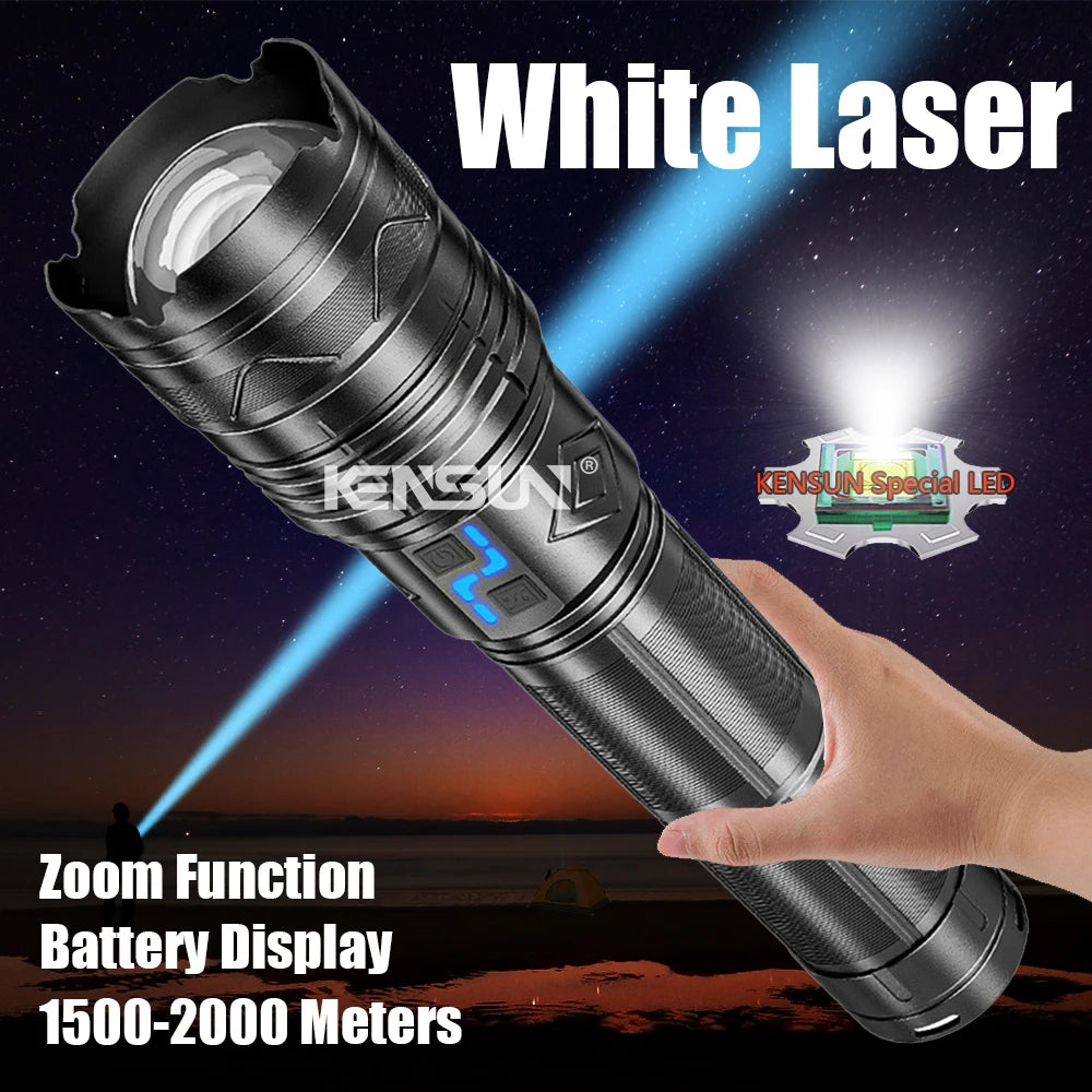 Powerful LED Flashlight Super Bright Spotlight Long Range Zoomable Emergency Torch Outdoor Tactical Lamp lantern Power Display